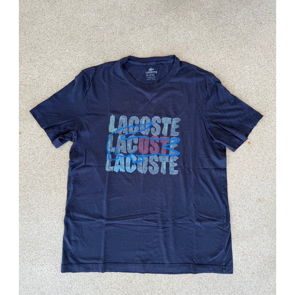 Lacoste Graphic Logo Mens Size 6 T-Shirt - Navy Blue Short Sleeve Tee